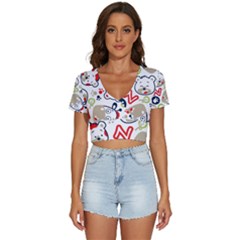 Animals Pattern V-neck Crop Top by Simbadda