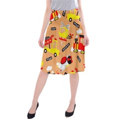 Seamless Pattern Cartoon With Transportation Vehicles Midi Beach Skirt