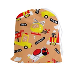 Seamless Pattern Cartoon With Transportation Vehicles Drawstring Pouch (2XL)