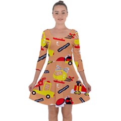 Seamless Pattern Cartoon With Transportation Vehicles Quarter Sleeve Skater Dress