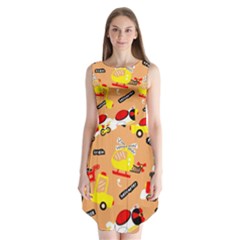 Seamless Pattern Cartoon With Transportation Vehicles Sleeveless Chiffon Dress  