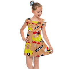 Seamless Pattern Cartoon With Transportation Vehicles Kids  Cap Sleeve Dress