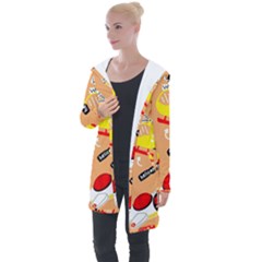 Seamless Pattern Cartoon With Transportation Vehicles Longline Hooded Cardigan