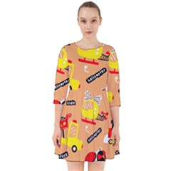 Seamless Pattern Cartoon With Transportation Vehicles Smock Dress