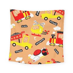 Seamless Pattern Cartoon With Transportation Vehicles Square Tapestry (Small)