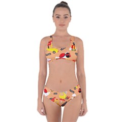 Seamless Pattern Cartoon With Transportation Vehicles Criss Cross Bikini Set