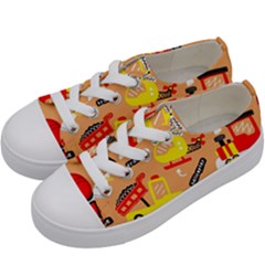 Seamless Pattern Cartoon With Transportation Vehicles Kids  Low Top Canvas Sneakers