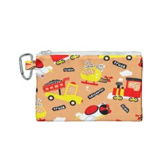 Seamless Pattern Cartoon With Transportation Vehicles Canvas Cosmetic Bag (Small)