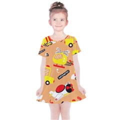 Seamless Pattern Cartoon With Transportation Vehicles Kids  Simple Cotton Dress