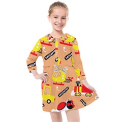 Seamless Pattern Cartoon With Transportation Vehicles Kids  Quarter Sleeve Shirt Dress