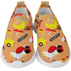 Seamless Pattern Cartoon With Transportation Vehicles Kids  Slip On Sneakers by Simbadda