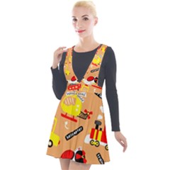 Seamless Pattern Cartoon With Transportation Vehicles Plunge Pinafore Velour Dress by Simbadda