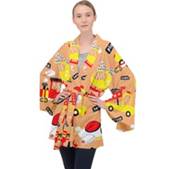 Seamless Pattern Cartoon With Transportation Vehicles Long Sleeve Velvet Kimono 