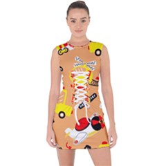 Seamless Pattern Cartoon With Transportation Vehicles Lace Up Front Bodycon Dress by Simbadda