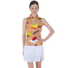 Seamless Pattern Cartoon With Transportation Vehicles Women s Sleeveless Polo Tee