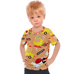 Seamless Pattern Cartoon With Transportation Vehicles Kids  Sports Tee