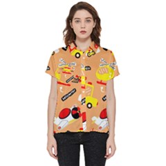 Seamless Pattern Cartoon With Transportation Vehicles Short Sleeve Pocket Shirt by Simbadda