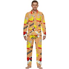 Seamless Pattern Cartoon With Transportation Vehicles Men s Long Sleeve Velvet Pocket Pajamas Set