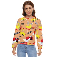 Seamless Pattern Cartoon With Transportation Vehicles Women s Long Sleeve Raglan Tee