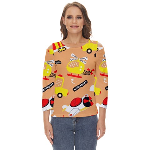 Seamless Pattern Cartoon With Transportation Vehicles Cut Out Wide Sleeve Top by Simbadda