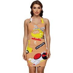 Seamless Pattern Cartoon With Transportation Vehicles Sleeveless Wide Square Neckline Ruched Bodycon Dress by Simbadda