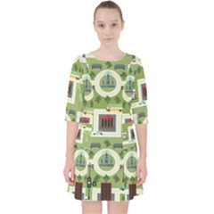 City Seamless Pattern Quarter Sleeve Pocket Dress by Simbadda