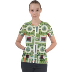 City Seamless Pattern Short Sleeve Zip Up Jacket by Simbadda