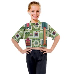 City Seamless Pattern Kids Mock Neck Tee