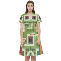 City Seamless Pattern Short Sleeve Waist Detail Dress by Simbadda