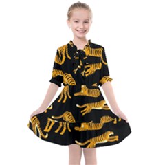 Seamless Exotic Pattern With Tigers Kids  All Frills Chiffon Dress by Simbadda