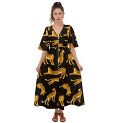 Seamless Exotic Pattern With Tigers Kimono Sleeve Boho Dress by Simbadda