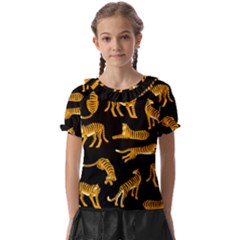 Seamless Exotic Pattern With Tigers Kids  Frill Chiffon Blouse by Simbadda