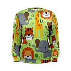 Seamless Pattern Vector With Animals Wildlife Cartoon Women s Sweatshirt by Simbadda