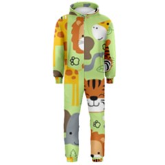 Seamless Pattern Vector With Animals Wildlife Cartoon Hooded Jumpsuit (men) by Simbadda