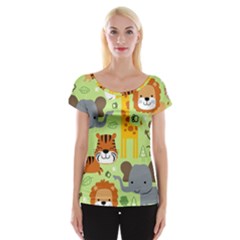 Seamless Pattern Vector With Animals Wildlife Cartoon Cap Sleeve Top by Simbadda