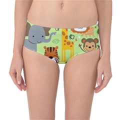 Seamless Pattern Vector With Animals Wildlife Cartoon Mid-waist Bikini Bottoms by Simbadda