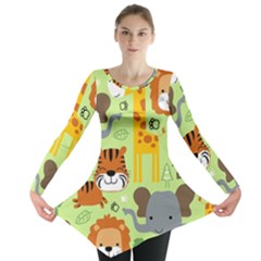 Seamless Pattern Vector With Animals Wildlife Cartoon Long Sleeve Tunic  by Simbadda