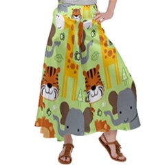 Seamless Pattern Vector With Animals Wildlife Cartoon Women s Satin Palazzo Pants