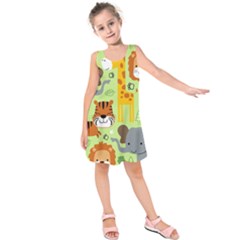 Seamless Pattern Vector With Animals Wildlife Cartoon Kids  Sleeveless Dress by Simbadda