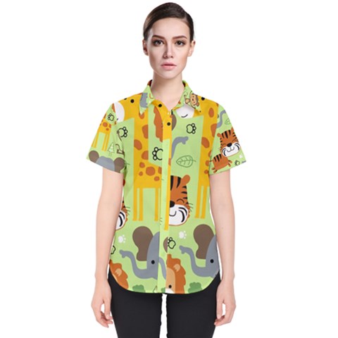 Seamless Pattern Vector With Animals Wildlife Cartoon Women s Short Sleeve Shirt by Simbadda