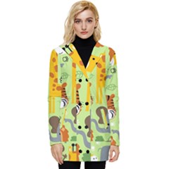 Seamless Pattern Vector With Animals Wildlife Cartoon Button Up Hooded Coat  by Simbadda