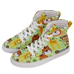 Seamless Pattern Vector With Animals Wildlife Cartoon Women s Hi-top Skate Sneakers by Simbadda