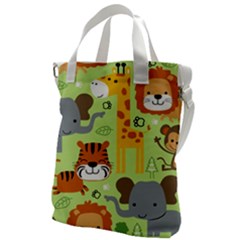 Seamless Pattern Vector With Animals Wildlife Cartoon Canvas Messenger Bag by Simbadda