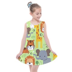 Seamless Pattern Vector With Animals Wildlife Cartoon Kids  Summer Dress by Simbadda