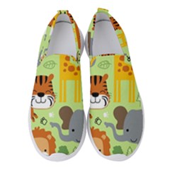 Seamless Pattern Vector With Animals Wildlife Cartoon Women s Slip On Sneakers by Simbadda