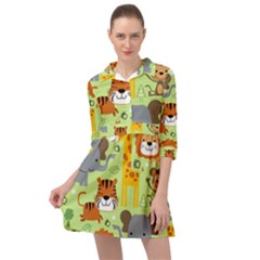 Seamless Pattern Vector With Animals Wildlife Cartoon Mini Skater Shirt Dress by Simbadda