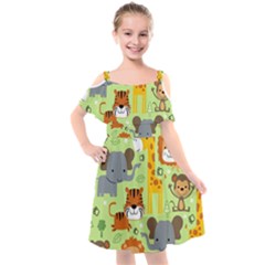 Seamless Pattern Vector With Animals Wildlife Cartoon Kids  Cut Out Shoulders Chiffon Dress by Simbadda