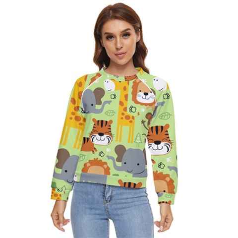 Seamless Pattern Vector With Animals Wildlife Cartoon Women s Long Sleeve Raglan Tee by Simbadda