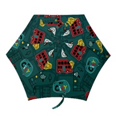 Seamless Pattern Hand Drawn With Vehicles Buildings Road Mini Folding Umbrellas