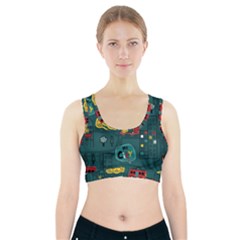 Seamless Pattern Hand Drawn With Vehicles Buildings Road Sports Bra With Pocket by Simbadda